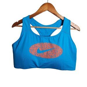 2/$35- Nike Womens Racerback Padded Sports Bra Dri Fit Swoosh Athletic Blue 1X